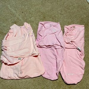 3 pink swaddle baby sacks size Small/Medium